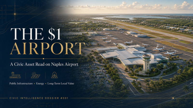 Aerial civic-asset read on Naples Airport — The One-Dollar Airport, Dossier #001.