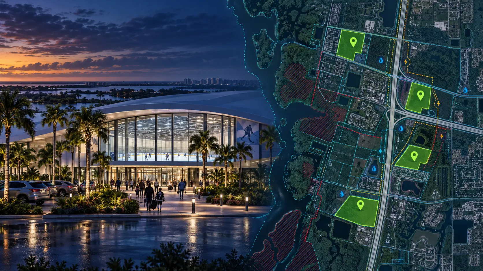 Collier County ice arena site selection with parcel overlays